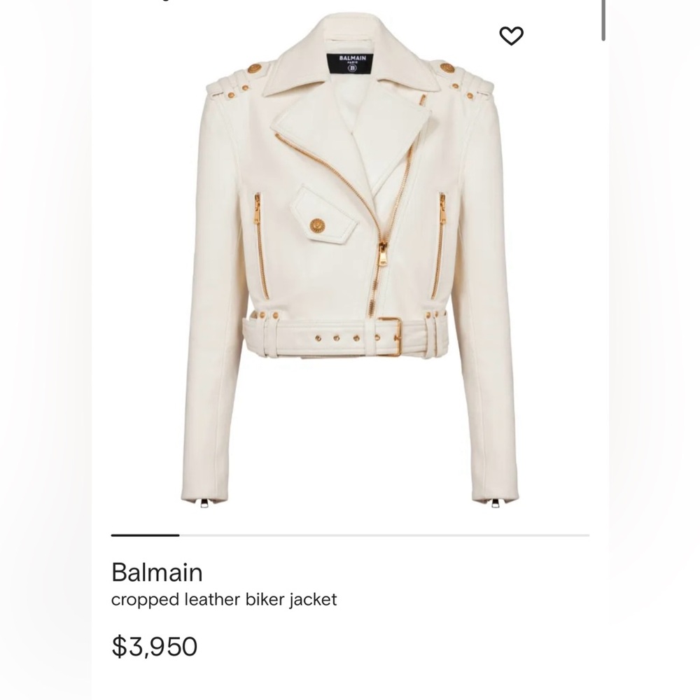 Brand New Balmain Cropped White Leather Jacket Size 34 (Fits US 0-2)